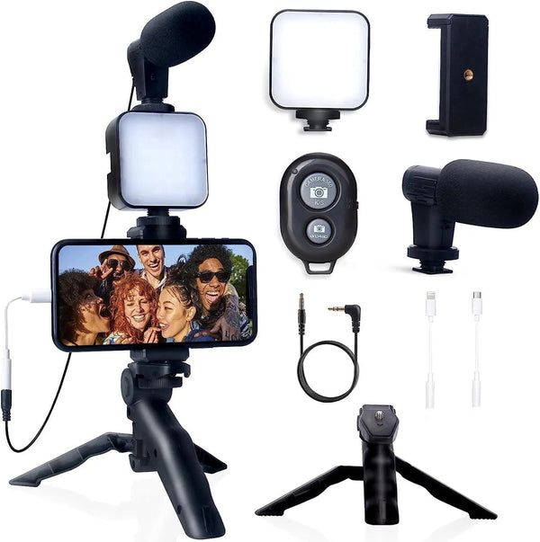 Professional video Microphone kit with Tripod Stand and LED Light